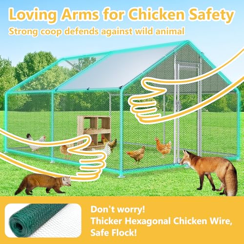 Large Chicken Coop Metal Chicken Runs for Yard with Cover Outdoor Pet Pens Poultry Cage Duck Rabbit House Backyard Use - size: 156.0"L x 118.1"W x 78.7"H