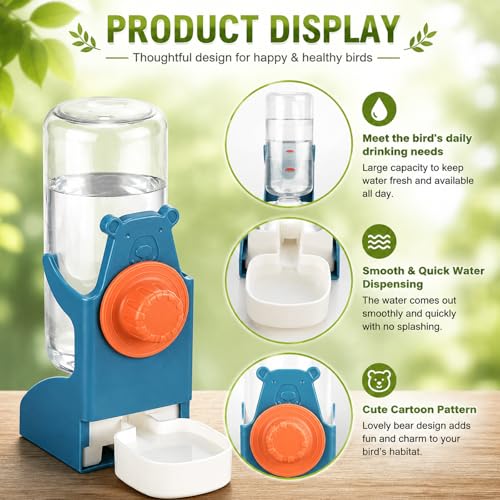Rypet No-Mess Bird Feeder and Water Dispenser Set for Small Birds | Automatic Bird Feeder, Transparent Acrylic Food Container, Helps Reduce Seed Scatter, for Parakeet Cockatiel Parrot Canary - color: Feeder + Drinking Bottle