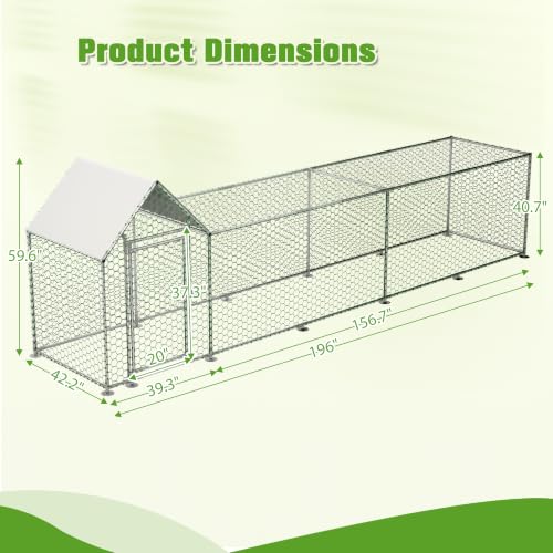 Large Metal Chicken Coop 196×42×59" Heavy-Duty Galvanized Steel Chicken Run Fence,Hens Pen with Waterproof and UV-Proof Cover,Poultry Cage with 156" in Length Tunnel for Outside，for Ducks,Rabbits - size: 196.0"L x 42.2"W x 59.6"H