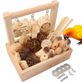 Wooden Bird Parrot Foraging Toys Box with Perch Stand, Cage Accessories