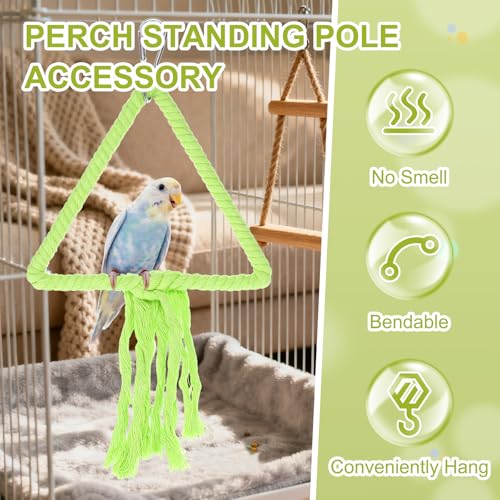 Bird Rope Perch Swing, Rope Triangular Lifting Ring Perch Standing Pole Accessory Climbing Swing Paw Grinding 12 Inch, (Green) Intended for Parrot/Parakeet/Budgies/Cockatiels - color: Green