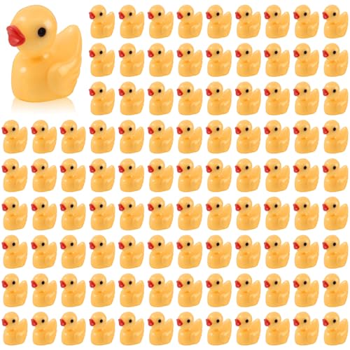 100 Pcs Mini Resin Ducks Tiny Ducks Miniature Duckies Bulk Figures for Garden Micro Landscape Home Prank Game Micro Landscape Aquarium Dollhouse Ornament DIY Handmade School (Yellow) - color: Yellow