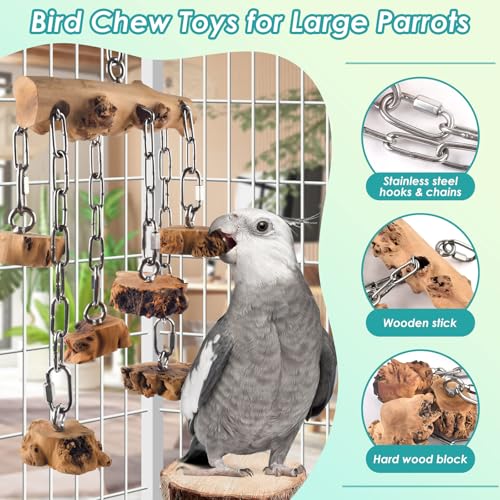 DBNESS Bird Toys for Parrots, Durable Wooden Hardwood Blocks with Stainless Steel Hanging Natural Chew Toy for Macaws African Greys Amazon Cockatoos Medium Large Parrot Similar Sized Pet Parrot - style: Horizontal String