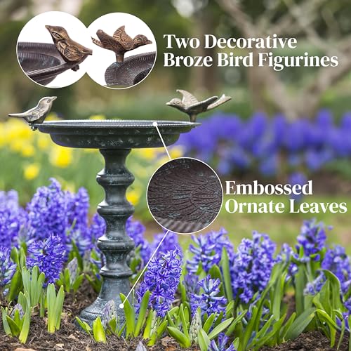 Evergreen Garden Hummingbird Bird Baths for Outdoors Heavy Duty | Metal Bird Bath Bowl with Stand | Ground Standing Bird Bath and Feeder for Garden Yard Deck - size: 20"H Brass Bird