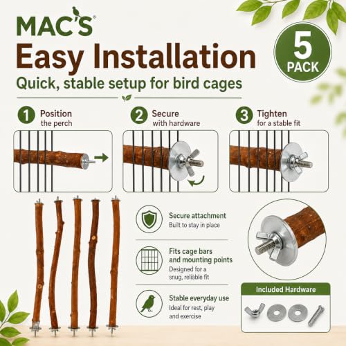 MAC'S Hardwood Madrone Bird Perches, Natural Brown 24 inch Harwood Madrone Wood 5 Pieces