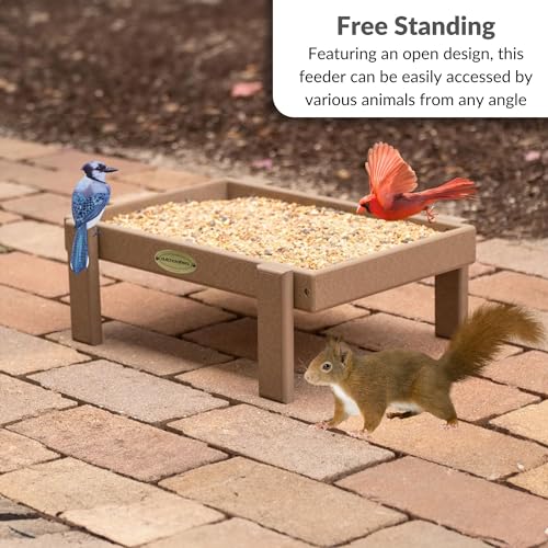 DutchCrafters Recycled Plastic Platform Ground Bird Feeder Tray Made in America (Weathered Wood with Reinforced Mesh Floor),12Wx18Lx6H - color: Weathered Wood with Reinforcement