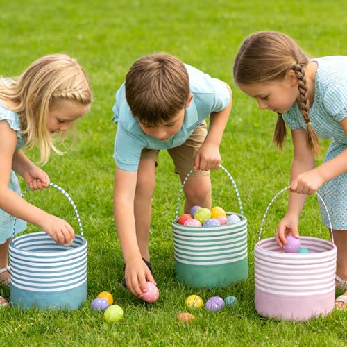Easter Basket for Kid Boy Girl,Easter Egg Hunt Buckets,Personalized Canvas Tote Bags Easter Party Gifts for Easter Halloween - color: AB-Blue