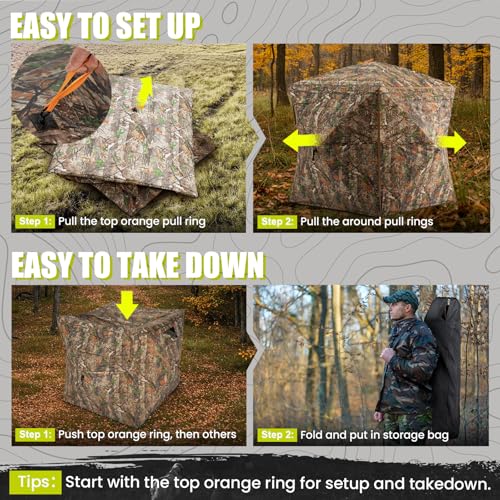 Portable Hunting Blind - 270°/288°/360°See Through with Floor Mat Dual Door - size: 360° See Through(2-3 Person)