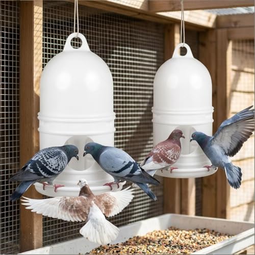 Bird Feeding Dispenser Pigeon Water Dispenser - 2pcs Birds Plastic Waterer Plastic Drinker with Handle for Pigeon Birds, Automatic Feeders (1L, White) Pet Drinker