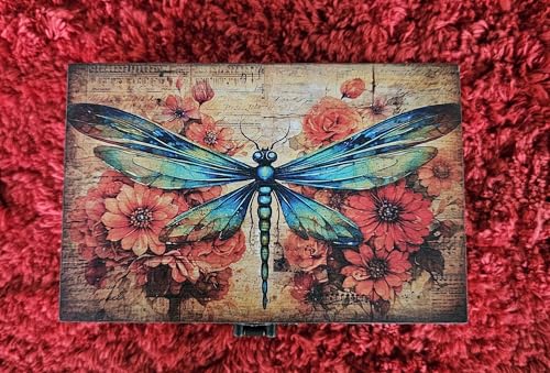 RK Collections Wooden Trinket Jewelry Boxes (Dragonfly) Vintage Woodem Prayer Box for Religious Gift. Trinket case Holder (6.5 x 4.25 x 2.25 inches) - style: Dragonfly