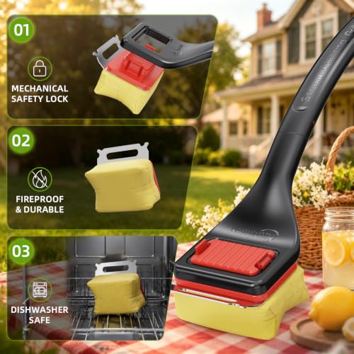 NEWKITCHEN Grill Brush Bristle Free, BBQ Grill Brush for Outdoor Grill, Extended Handle, Replaceable Cleaning Head with Scraper