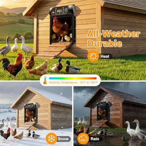 Automatic Chicken Coop Door Solar Powered, Roll-Up Anti-Jam Auto Chicken Door Opener with Light Sensor, Timer & Remote Control, Large 9.45" x 10" Opening, Anti-Pinch Weatherproof for Outdoor