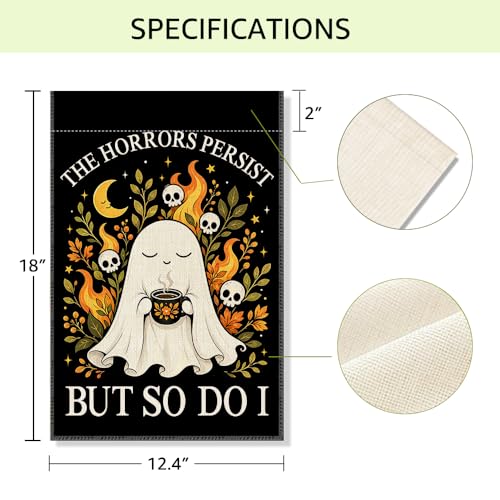 RZHV The Horrors Persist But So Do I Double-Sided Garden Flag for Outdoor House Yard Sign Garden Decor Parade, Funny Motivational Fall Ghost Outdoor Banner, Halloween Social Justice Front Yard Flag - color: Horrors G