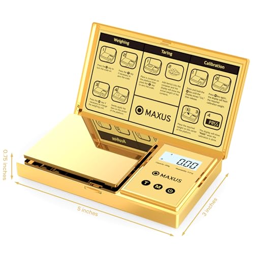Digital Gram Scale 200g x 0.01g, Gold Pocket Scale for Jewelry, Food | Gold Plated Cover and Platform, Measures Grams and Ounces, Compact Scale for Grains, Gems, Coins and Small Items - color: Gold