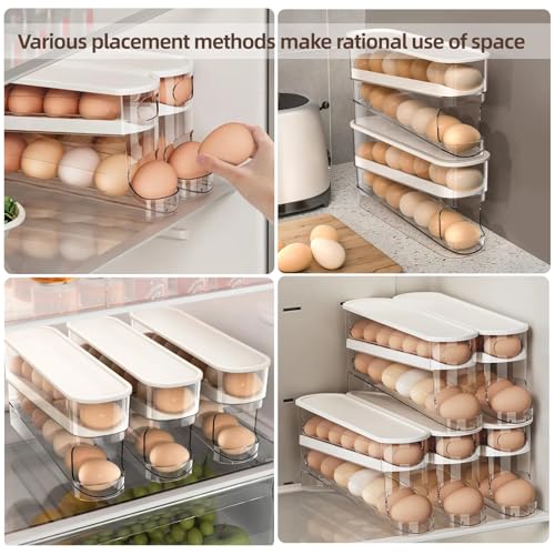 Auto Rolling Egg Dispenser for Refrigerator, Space-Saving Fridge Egg Organizers and Storage with Lid, Egg Tray for Countertop, Kitchen & Outdoor Use