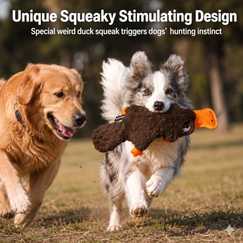 Platypus Squeaky Dog Plush Chew Toy, Interactive Tug Squeaky Toy for Chewers, Medium Large Dogs & Fetch Play, 15 Inch Stuffed Play Toy with Thick Oxford Cloth Beak for Gentle Gum Care - color: Brown (Platypus)