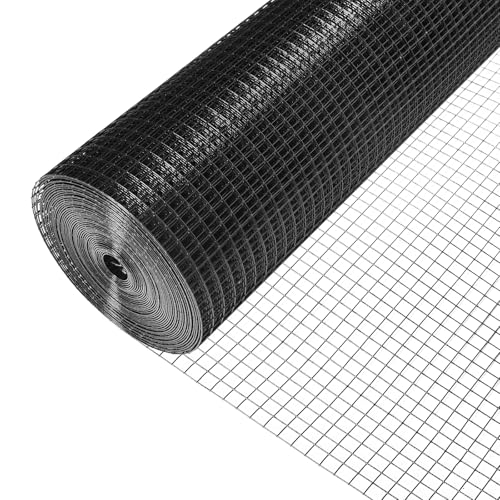 Hardware Cloth 1/2 inch, Black Vinyl Coated Hardware Cloth 19 Gauge 16 inch x 25 ft Black PVC Welded Wire Fence for Poultry Netting, Garden Fencing, Tree Guard Rolls and Cage Fence - size: 1/2inch 16inx25ft