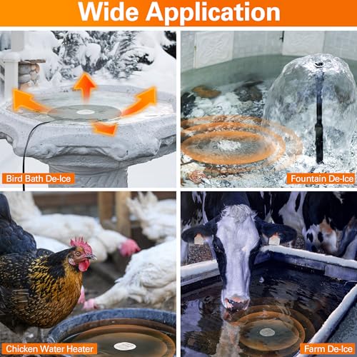 Dreyoo Bird Bath De Icer, 60w Submergible De Icer, Thermostatic Controlled Winter Water Heater Deicer for Bird, Chicken, Duck, Farm Trough, Design Patent Product(2 Pack)