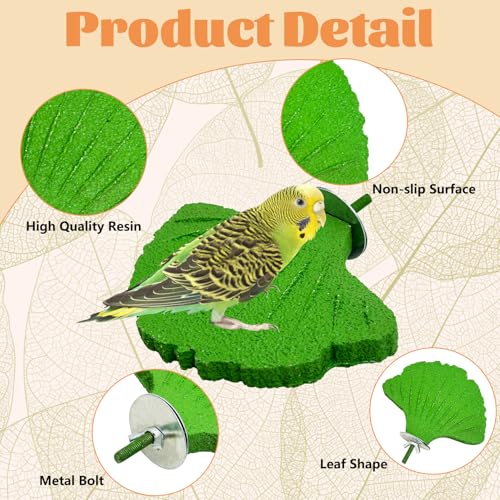 3 Pcs Parrot Perch Resin Bird Beak Grinding Stone Leaf Shape Perch Stand Foot Clawing Trimmer Bird Cage Accessories for Cockatiels Conures Budgies Lovebirds (Green) - color: Green, size: Ginkgo leaves