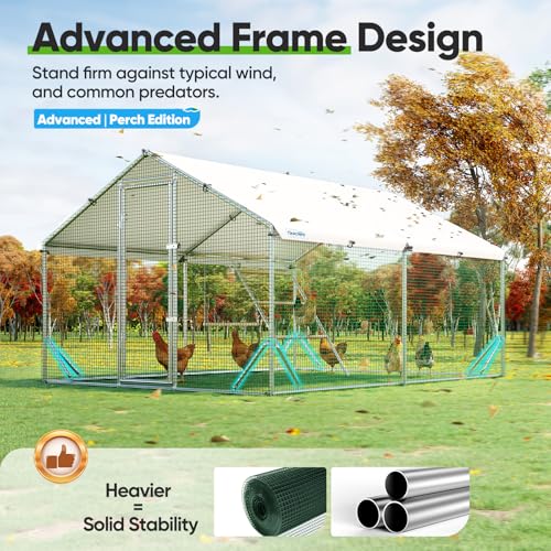 Quictent Large Metal Chicken Coop Run for 20+ Poultry w/Metallic Perch | Side Hardware Cloth & Cover, Advanced Series Outdoor Walk-in Cage Hen Duck Rabbit Dog Pen Yard Farm House, 12x9x6.6FT - color: Metallic, size: 142.4"L x 107.3"W x 78.0"H