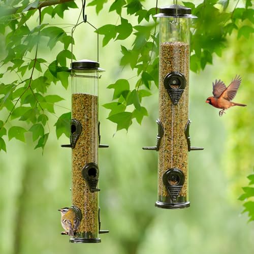 2PK Metal Bird Feeders with 6 Feeding Ports,Tube Bird Feeder with Steel Hanger,Hard Plastic Wild Bird Feeder for Outdoors Hanging, Attracting Birds in Your Lawn, Garden, Balcony (Coffee) - color: Coffee 2 PACK