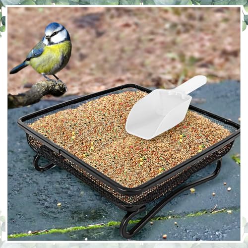 3 Pcs Platform Bird Feeder with Scoop, 6.7 x 6.7 x 2.2 in Ground Bird Feeder Tray Metal Square Squirrel Feeders Rust Resistant Mesh Seed Tray for Outside Wild Birds Dove | 6.7 x 6.7 x 2.2 in Rust Resistant Mesh Seed Trays For Wild Birds, Doves, Squirrels,