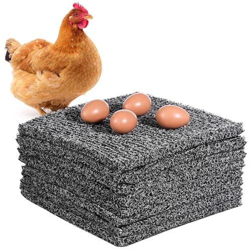 8 Pcs Chicken Nesting Pads, Washable Nesting Box Liners for Chicken Coop, Reusable Plastic Nest Box Pads with 4 Pcs Fake Wooden Eggs, Chicken Laying Mats, 12×12×0.8 inch - color: Dark Grey x 8