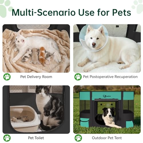 Siedihit 35" Dog Playpen,Cat Puppy Pen, Pet Portable Crate Indoor Outdoor | Durable Travel Camping Use,Foldable Dog Kennel Tent Cage for Rabbit Small Animals with Carrying Case (Green, Large) - color: Green, size: Large