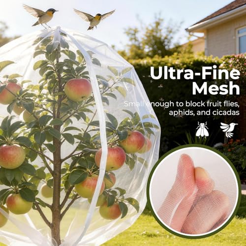 Fruit Tree Netting Cover with Zipper & Drawstring, 2 Packs 8ft x 8ft Insect Bird Barrier Netting for Garden Protection, Ultra Fine Mesh Garden Netting - size: 8 x 8 ft(2 Packs)