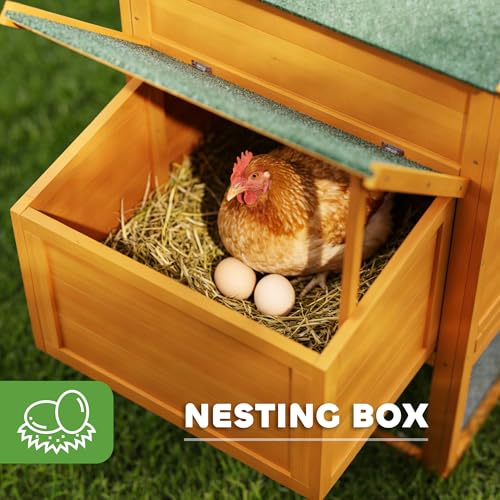 PawHut 118" Extra Large Chicken Coop Asphalt Roof for 3-6 Chickens Orange | Wooden Hen Run, Slide-Out Tray, Nesting Box, Hen Hutch - color: Orange
