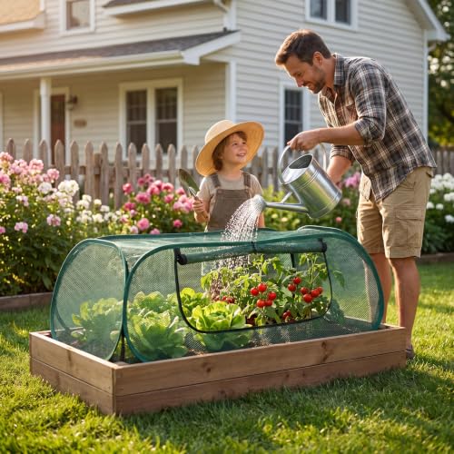 2 Pack Garden Covers for Raised Beds, Pop Up Mesh Plant Covers for Outdoors | 30% Sunblock Plant Shade Tent & Crop Cage, Protection for Seedlings Vegetable Against Birds Animals