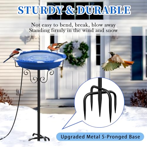 Heated Bird Baths for Outdoors for Winter, Lovppy 100W Heated Bird Bath Water Heater with Thermostatically Controlled, Heated Bird Baths Bowl with Metal Stake for Outside Garden Patio Yard (Blue) - color: Blue