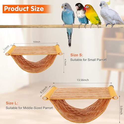 BWOGUE Bird Nest Bed Hanging Hammock, Parakeet Bed for Cage, Cockatiel Bed | Warm Fleece Snuggle Hut, Double-Layer Comfort, Wooden Perch Setup, Washable Hammock - color: Yellow, size: Large (13.56"x9.2")