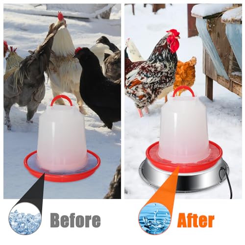 12 Inch Chicken Water Heater Base, 5 Gallons Poultry Drinker Heater Base with Thermostat and Power Cord, Automatic Electric Poultry Winter Deicer Heated Base for Plastic/Metal Chicken Waterer