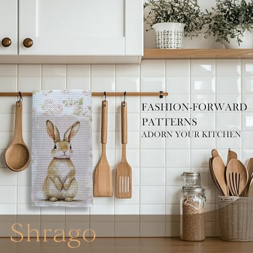 Vintage Bunny Floral Kitchen Towels, Gifts for Bunny Lovers Dish Tea Towels for Kitchen, Rustic Cottagecore Flower Rabbit Decorative Hand Towel for Bathroom Decor, 16x24 Inch - color: Floral Bunny