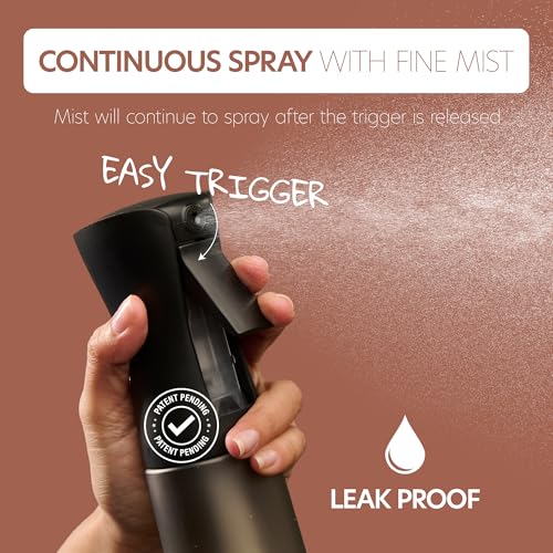 10 OZ Continuous Spray Bottles - Ultra Fine Mist Sprayer | Water Spray Bottle For Hair Stuff, Mister Spray Bottle For Plants Mister | Hair Spray Bottles For Hairstyling, Cleaning, Salons - color: Black