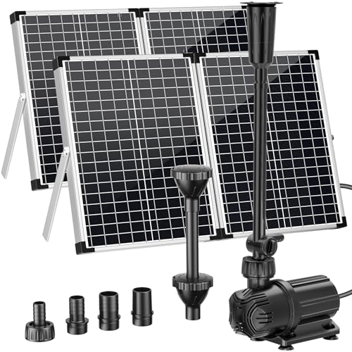 Antfraer 100W Solar Pond Pump, Solar Water Pump with 1600GPH Adjustable Flow & Dry-Run Protection, Solar Water Fountain Pump & Dual Solar Panels for Outdoor Pond Garden Waterfall Water Features - size: 100W