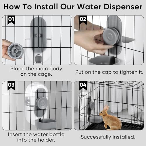 Lemtrflo 28oz Rabbit Water Bottle Dispenser, Bunny Cage Water Bowl | Suitable for Rabbits, Guinea Pigs, Ferrets, and Other Small Pets - color: Gray