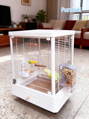 Automatic No Mess Bird Feeder and Water Dispenser Set, Acrylic Food Container and Drinker Bowl for Parrot Cage, Easy Clean Accessories for Parakeets Cockatiels Lovebirds and Other Small Pets
