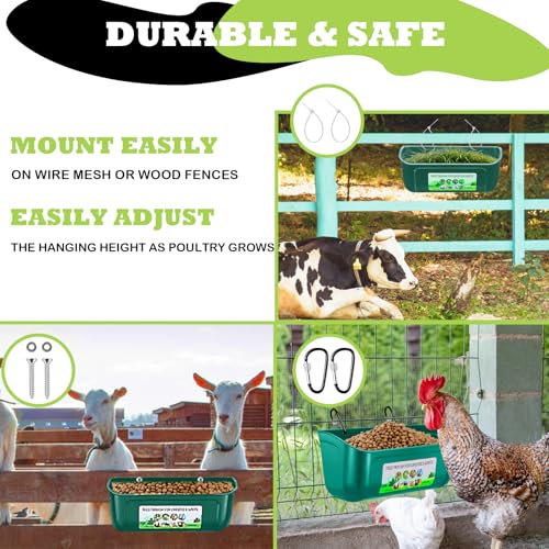 5 Pack Chicken Feeder, Duck Feeder Supplies, Hanging Fence Feed Trough with Clips for Goat, Sheeple, Piglet, Gooses, Turkeys, Dog Livestock Poultry, 8 Quarts in Total, Feed Scoop Included, Green - color: Green 5pcs