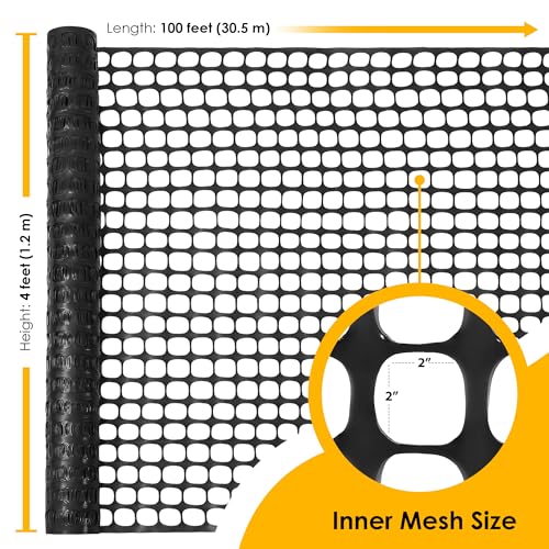 Fencing, Temporary Fence, Snow Fence, Chicken, 10.55 lb/roll, 4x100' Feet | Houseables Black Plastic Fencing, Deer Netting, Plastic Mesh Roll, Safety Netting, Construction, Yard, Garden, Dogs, Backyard - color: Black