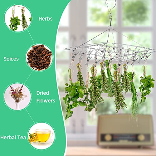 4Pcs Hanging Drying Rack for Herb with 30 Stainless Steel Clip Dryer Hook | Space Saving, for Fresh Herb, Flower Bud, Plants, Culinary Dry Rack, Clothes Laundry - style: Square