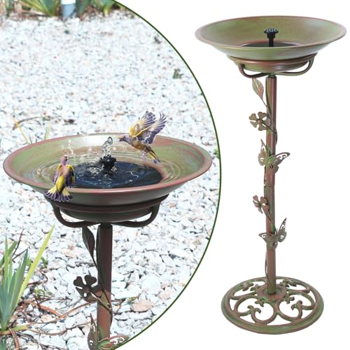 28.5"H Solar Bird Bath for Outside,Cast Iron Bird Bath with Solar Fountain | Metal Bird Baths Bubbler,Birdbaths for Outdoors,for Garden Outdoor Decoration - color: GREEN-C