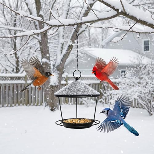 DoReFaSolWild Bird Feeders Hanging Balcony Bird Feeder Hanging Bird Bath | Bird Feeder for Outdoor Hanging Bird Bath and Feeder with Chain and Hook Hanging Bird Feeder with Roof Bird Feeder For Patio - size: S
