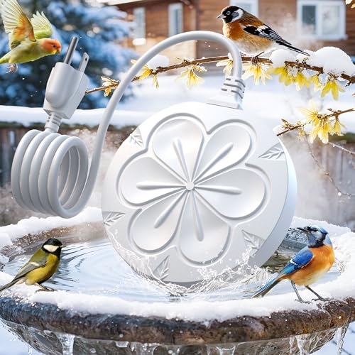 Bird Bath Heater for Outdoors in Winter, 110W Birdbath Water Heater Full-Covered Aluminum, Bird Bath Deicer Pond Deicer with Thermostatically Control, Chicken Water Heater, 4.92 Ft Power Cord (White) - color: White