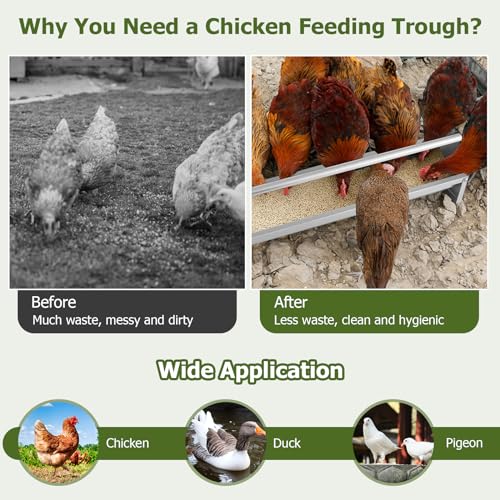 GIANTEX Chicken Feeding Trough 45" Long - Heavy Duty Galvanized Steel Chicken Feeder with Crossbar, Drainage Holes, Large Capacity Poultry Feeder Trough for Duck Geese Turkey Pigeon, Easy to Clean