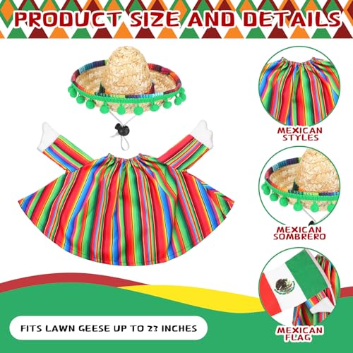 Abbylike Cinco De Mayo Porch Goose Outfit 4 Pcs Mexican Fiesta Yard Goose Costume for 23 Inch Cement Porch Geese, with Sombrero Beard Flag for Outdoor Garden Patio Statue Decor - style: Mexican Fiesta Beard