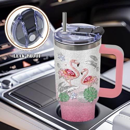 DUUV Pink Flamingo Tumbler 40oz, Insulated Flamingo Gift for Women Girl | Just a Girl Who Loves Flamingos Tumbler Leakproof, Girly Flamingos Mug, Christmas Thanksgiving Birthday Gift, 1 Pack - color: Diamond Flamingo