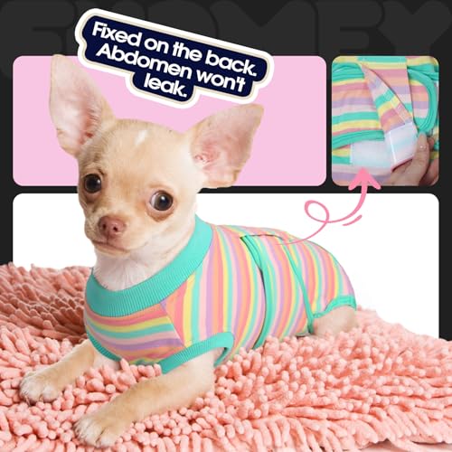 Recovery Suit for Dogs After Surgery,Soft Breathable Dog Bodysuit | E-Collar & Cone Alternative Surgical Suit,Male Female Dog Neuter Spay Suits Anti Licking Wounds Onesie Mint Green Stripes XS - color: Mint Green Stripes, size: Xs(back:8.3-11.4in,wt:4-7lb