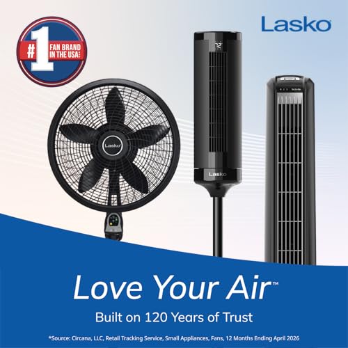 Lasko Pivoting High Velocity Portable Utility Fan - 12" - U12104 - Black | Adjustable Air Mover Blower Fan for Bedroom, Office Desk, Garage, and Home, With 2 Outlets 120V, 3 Speeds
